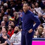 Apr 3, 2024; New Orleans, Louisiana, USA; New Orleans Pelicans head coach Willie Green from the bench against the Orlando Magic during the first half at Smoothie King Center. Mandatory Credit: Stephen Lew-USA TODAY Sports