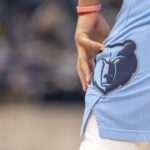 Dec 29, 2021; Memphis, Tennessee, USA; A view of the Memphis Grizzlies logo during the game between the Los Angeles Lakers and the Memphis Grizzlies at the FedExForum. Mandatory Credit: Jerome Miron-USA TODAY Sports